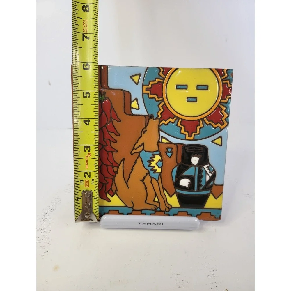 Earthtones Hand Glazed Art Tile Southwestern Coyote Sun Chili Pepper 6x6 4251A